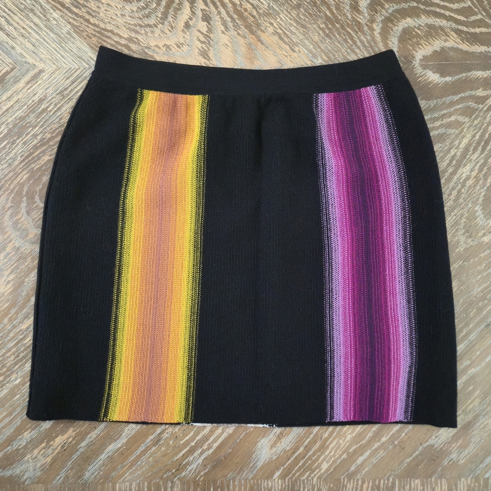 Missoni Black Mini Skirt with Yellow-Orange and Pink-Purple Stripe Panels